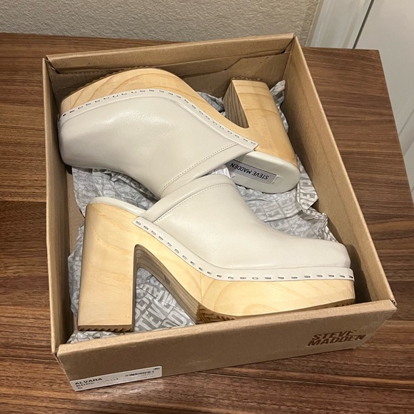 Steve Madden wood/leather clogs size 9 - Picture 2 of 6